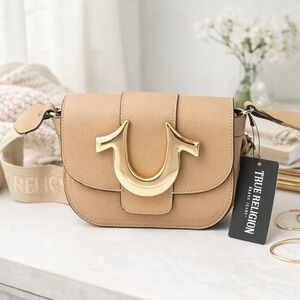 True Religion Beige Logo Buckle Crossbody Bag NWT